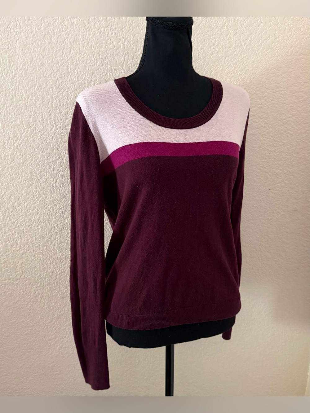 Gap Colorblock Sweater Women’s Small Burgundy Pink Striped Long Sleeve